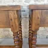 Pair of solid oak bedside tables with carved legs