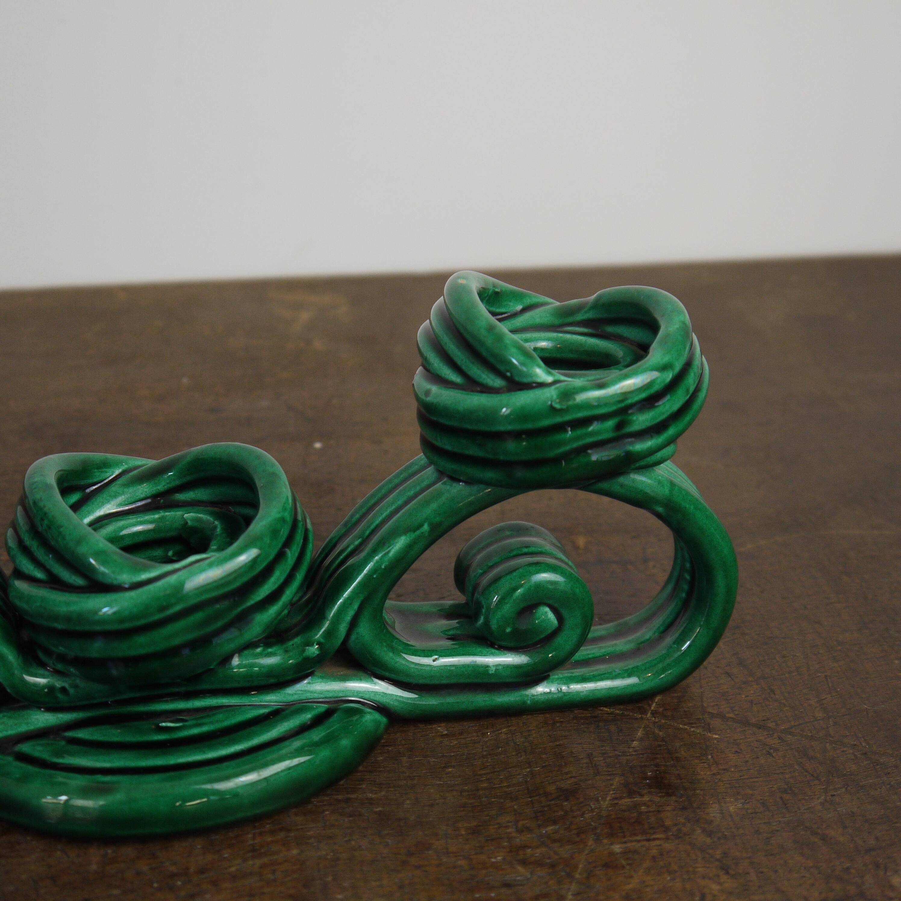 Green ceramic Vallauris Bougeoir