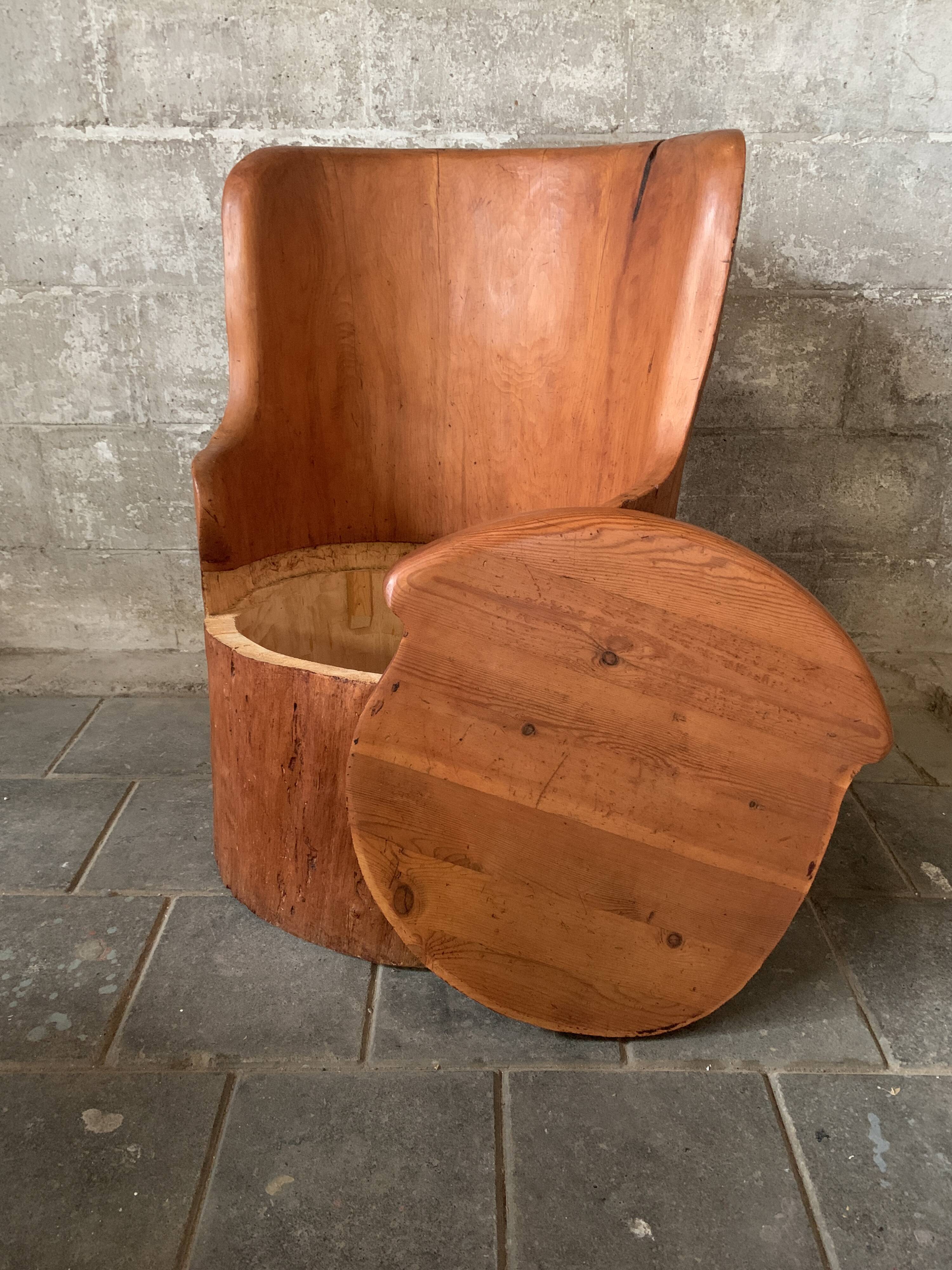 Scandinavian Swedish pine log stump chair "kubbstol" 1970s
