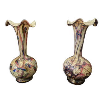Set of two blown glass soliflores and multicolored