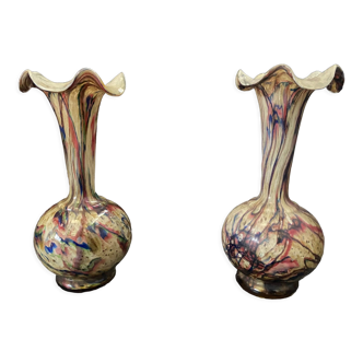 Set of two blown glass and multi-colored soliflores