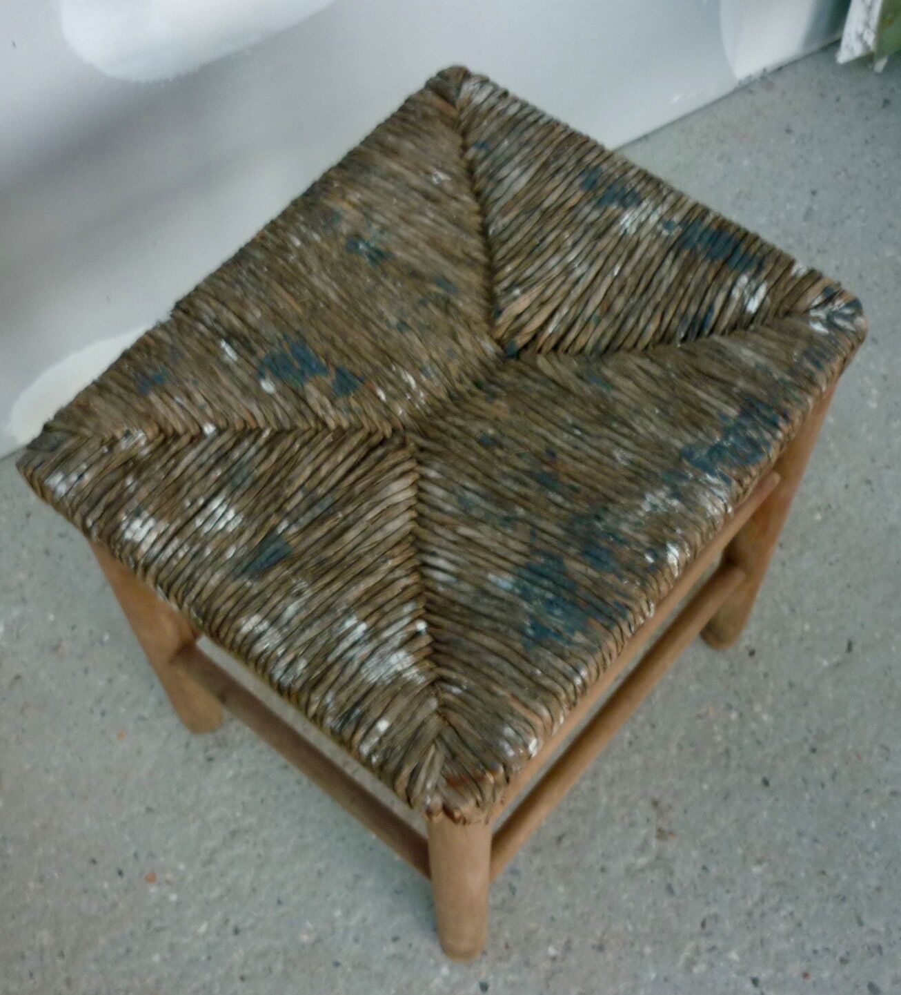 Wooden and straw workshop stool