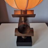 Modernist handcrafted copper and silk table lamp, Netherlands 1950s
