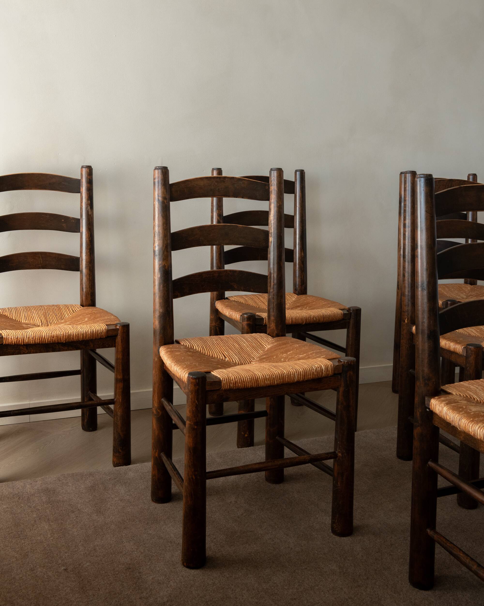 Vintage French Brutalist Dining Chairs by Georges Robert, 1950s, Set of 6