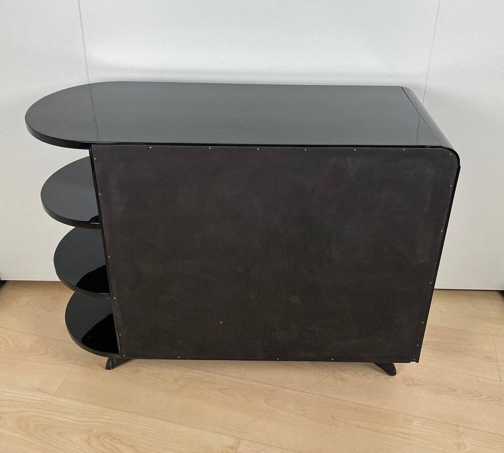 French Art Deco Half Cabinet in Black Lacquer and Mahogany, 1930