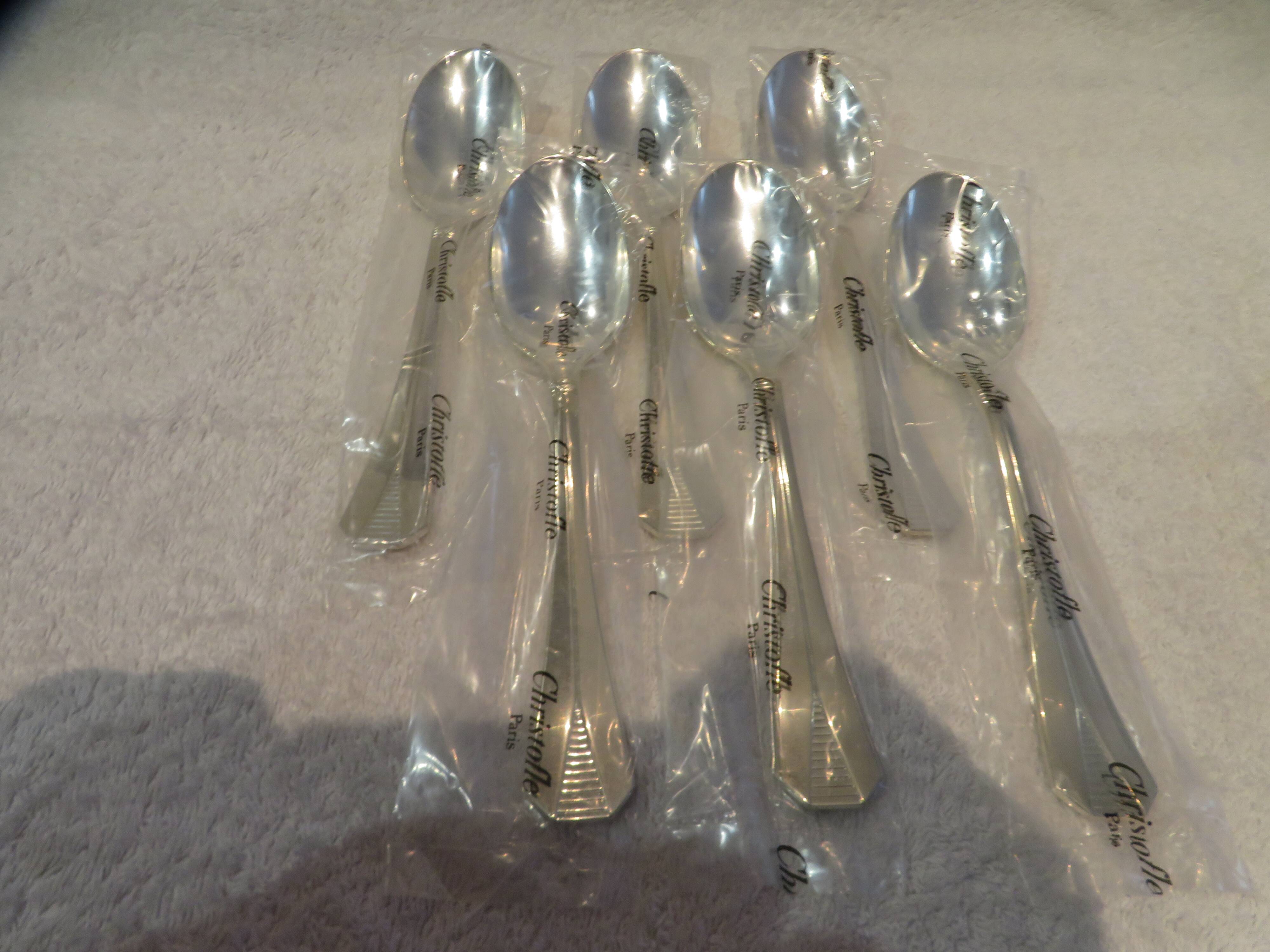 6 silver-plated soup spoons by Christofle Atlantide in blister pack