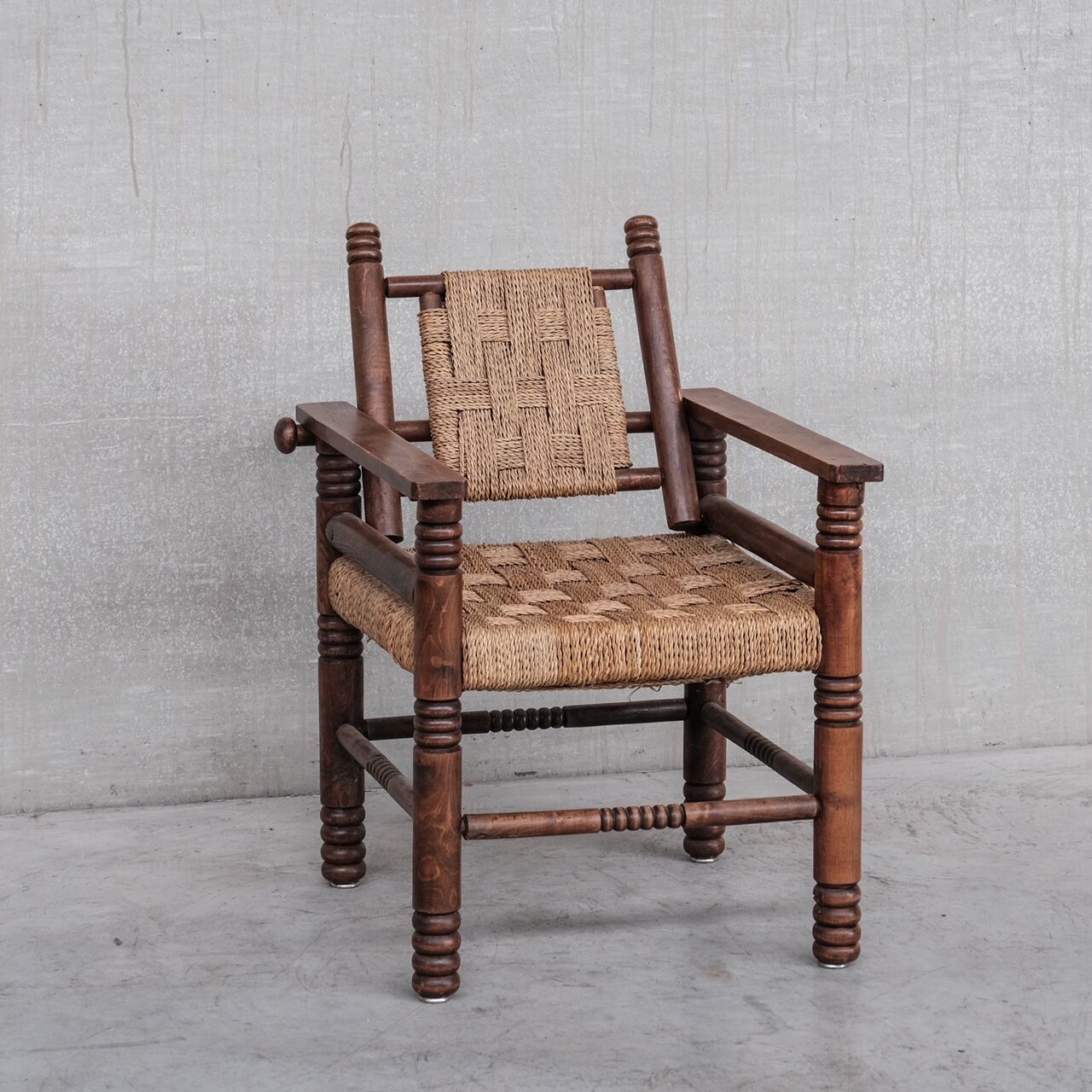 French Art Deco Cord and Oak Armchair