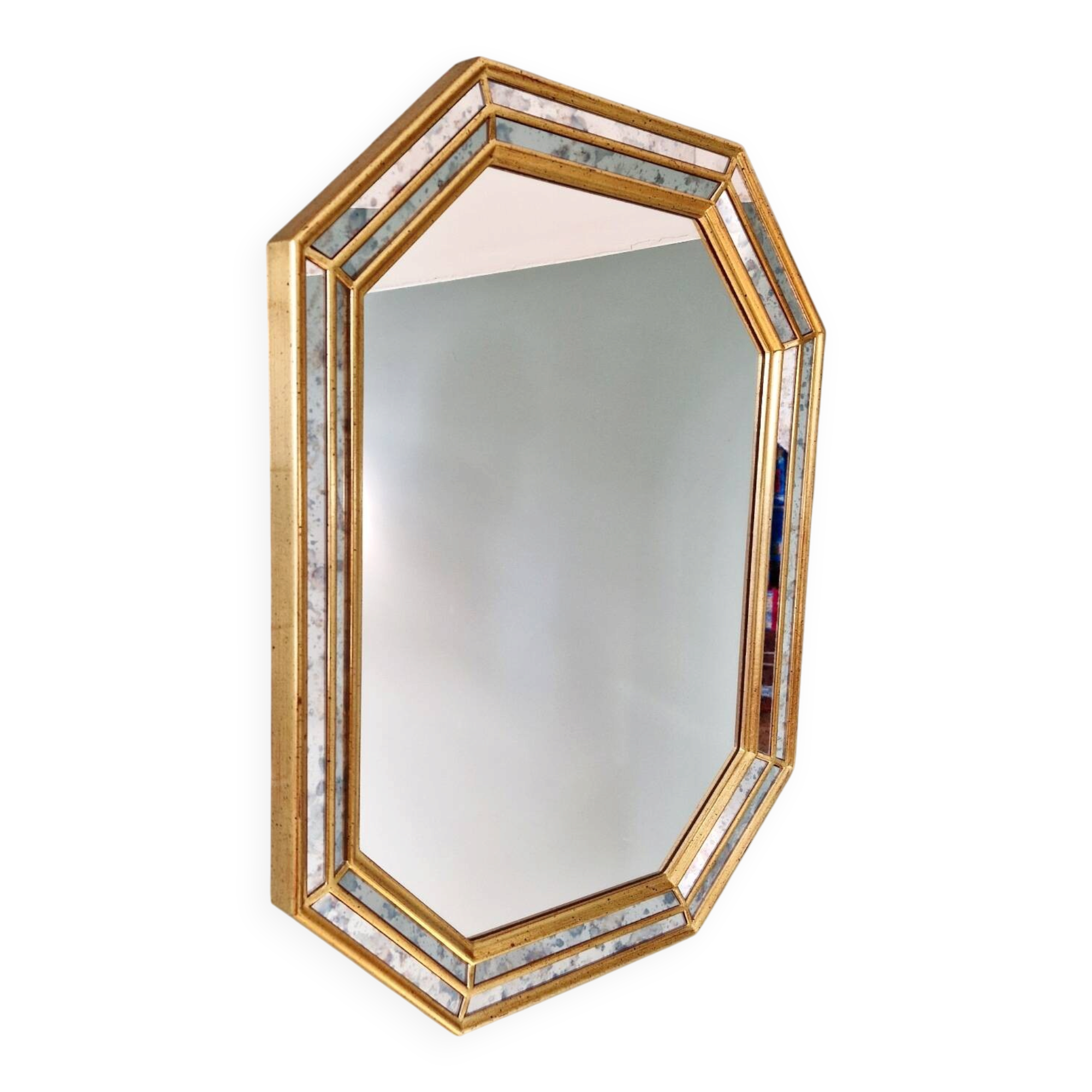 Miroir à parcloses en bois doré, Deknudt (Belgique),1970