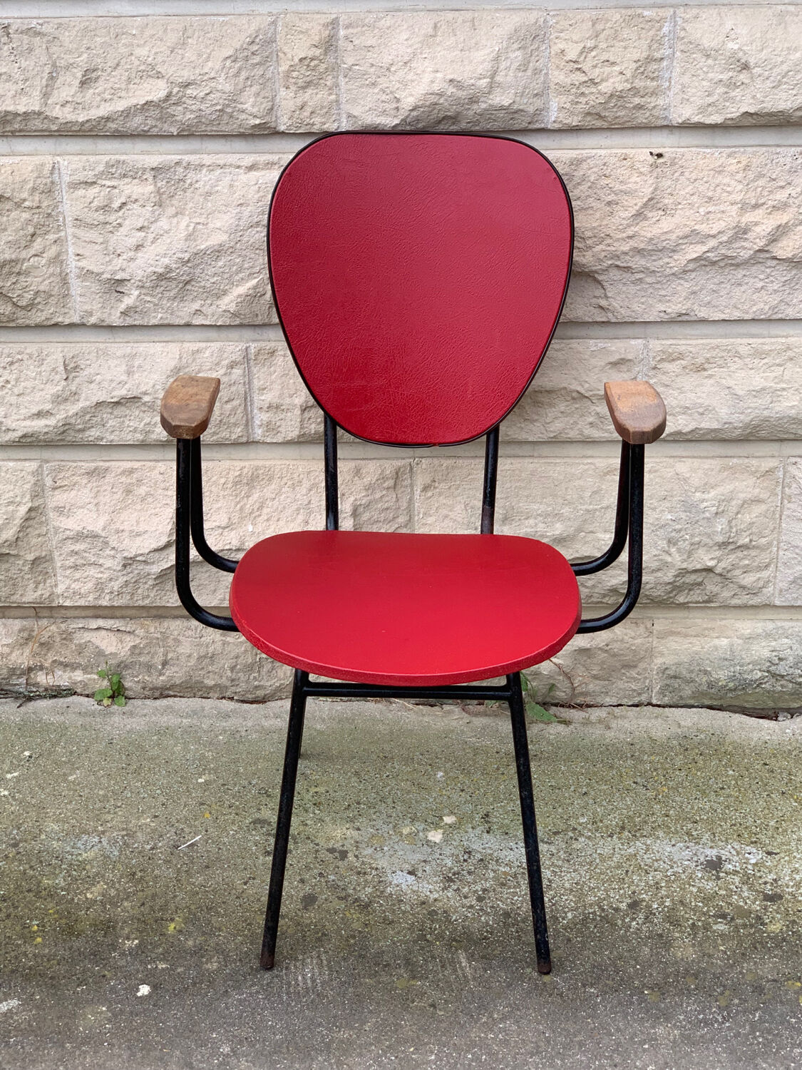 Fauteuil de bureau en métal bois et skaï 1950