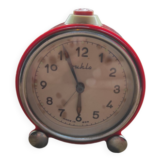 Small vintage red Ruhla alarm clock made in GDR