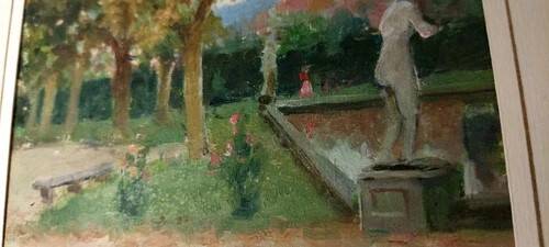 Huile sur panneau peinture Jardin de Villa Toscane