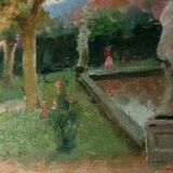 Huile sur panneau peinture Jardin de Villa Toscane