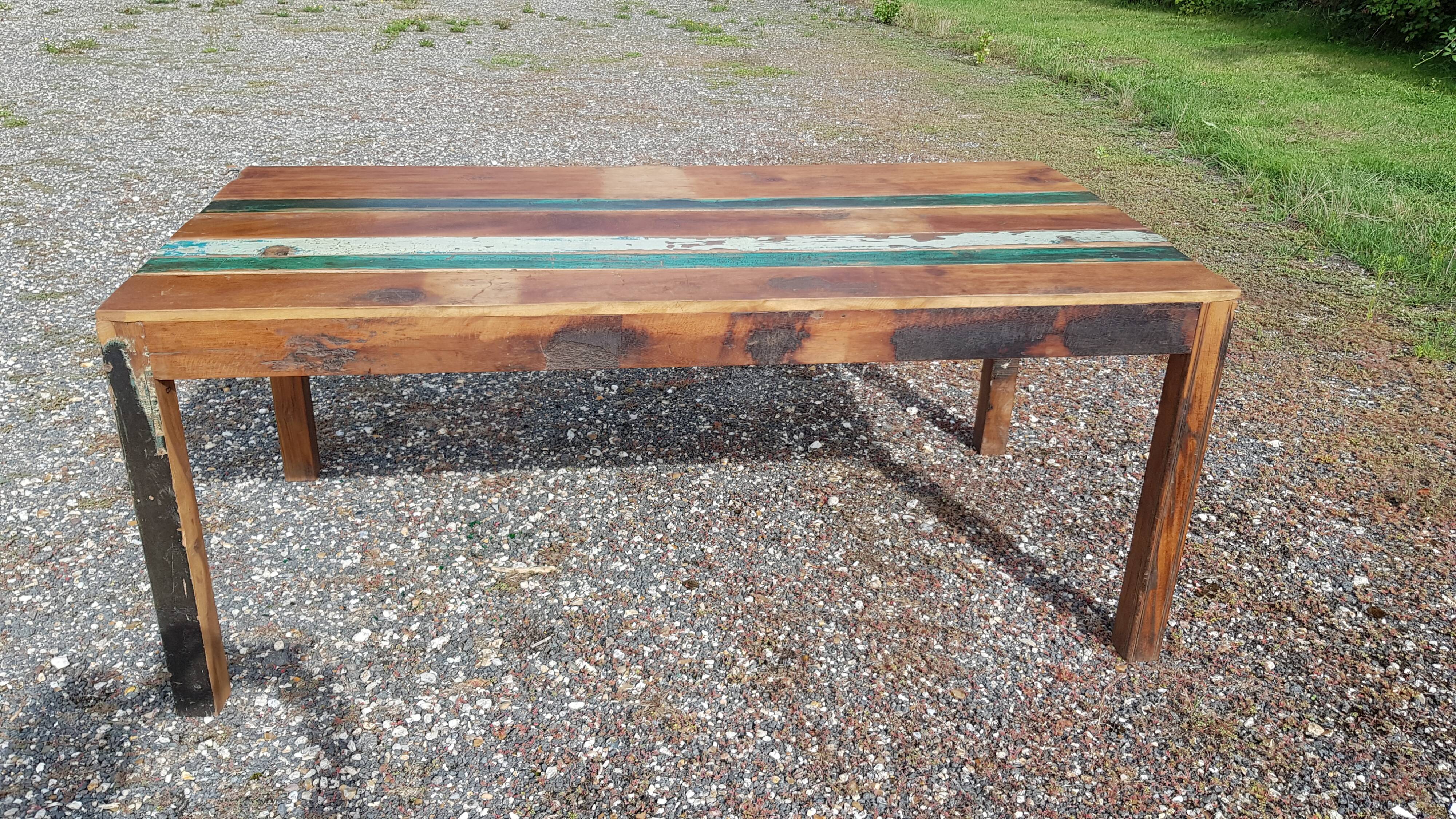 Polychrome teak dining table for 8 to 10 people