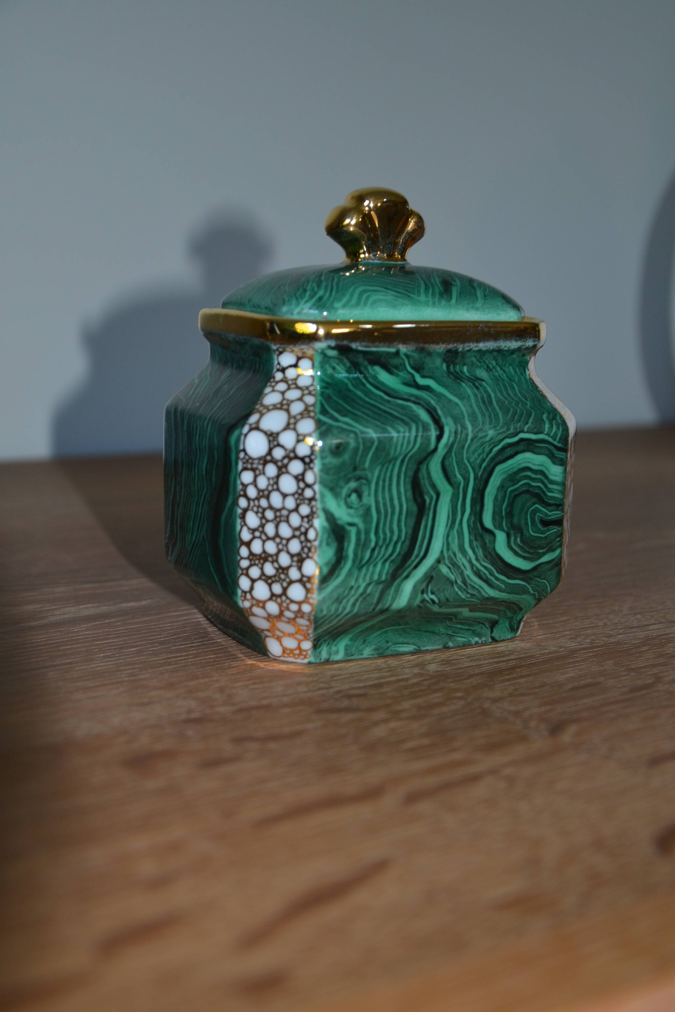 Winterling Germany malachite and gold candy box