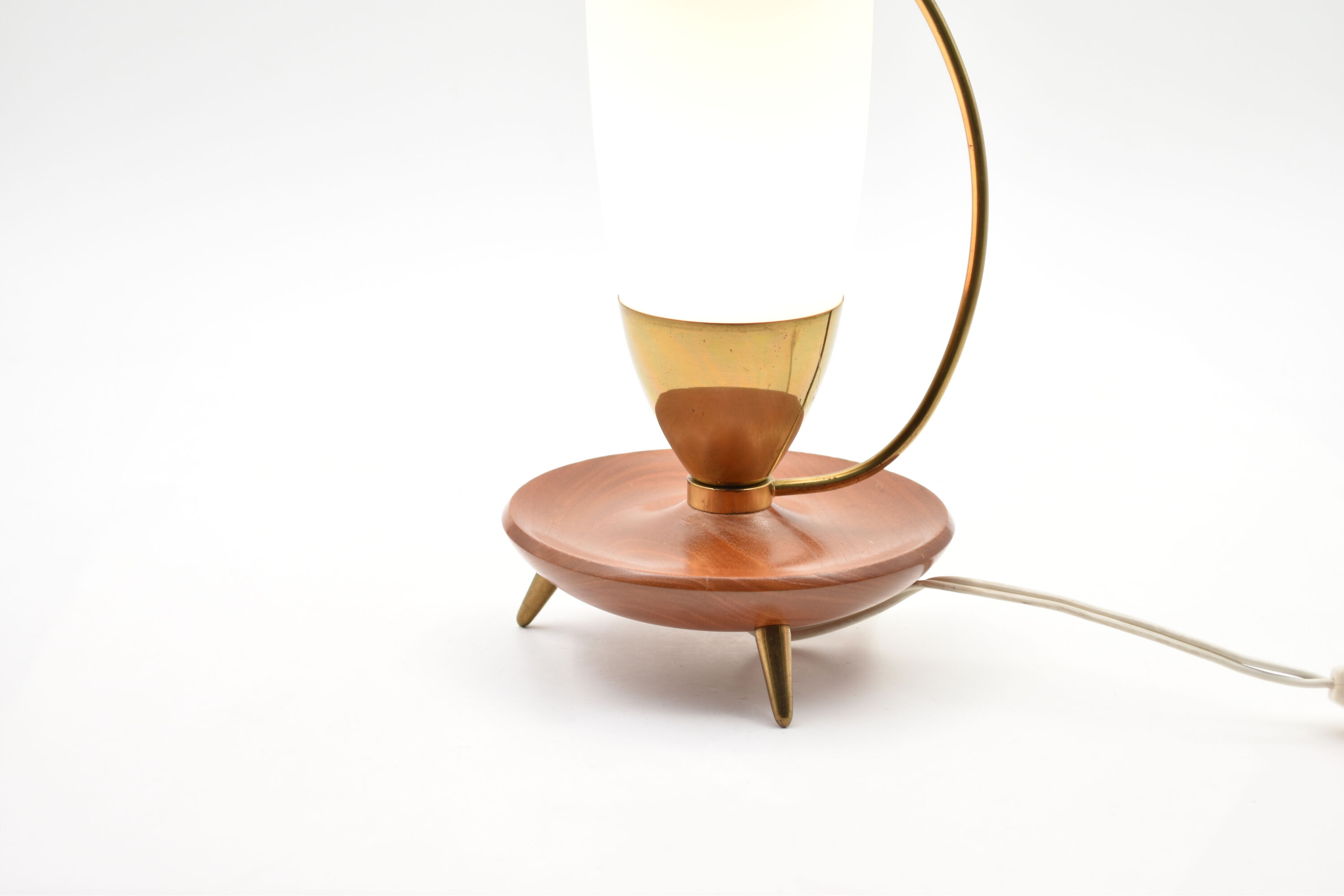 Lamp tripod vintage teak brass opaline