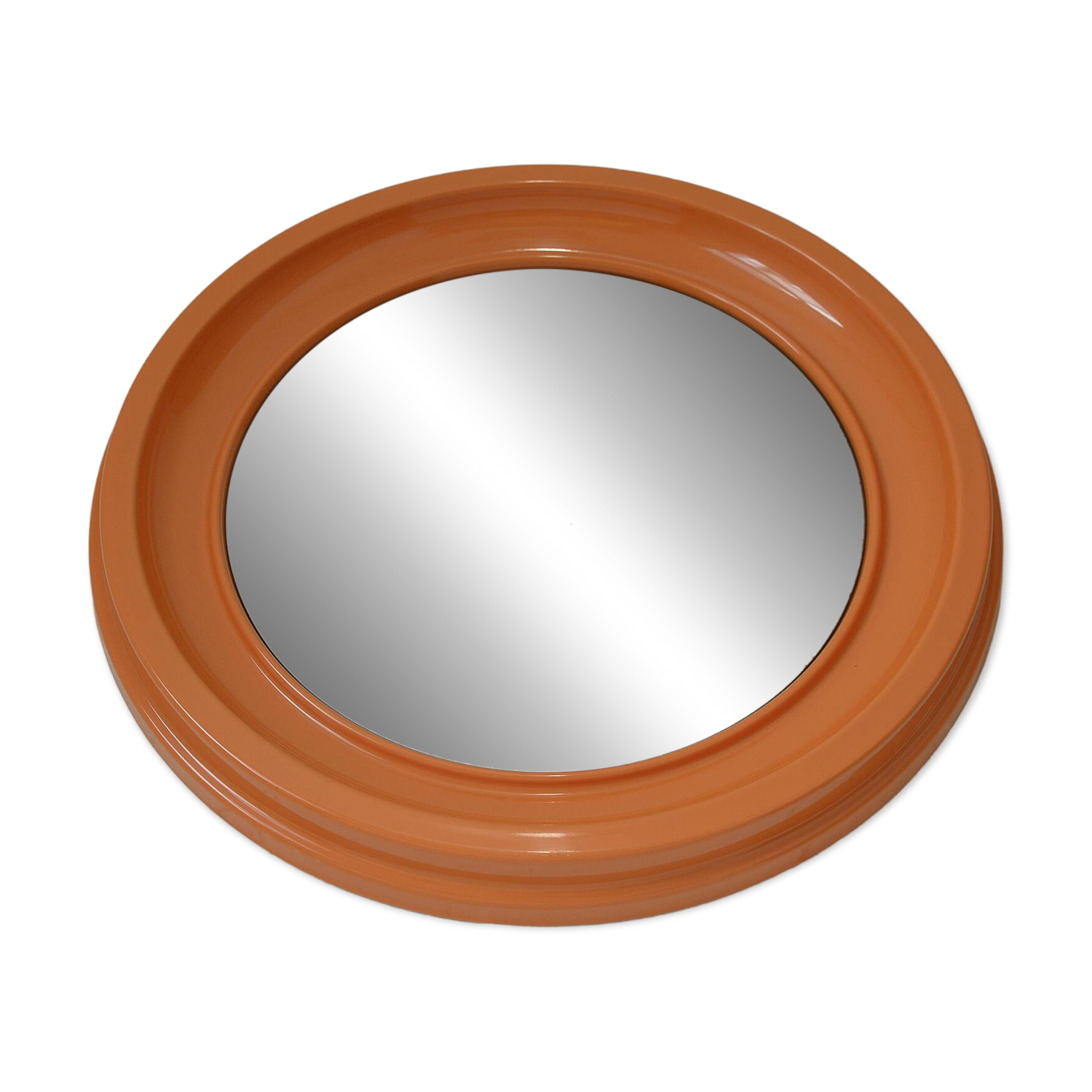 Orange vintage round wall plastic mirror 1980s, space age vanity mirror