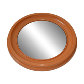 Miroir mural rond vintage orange en plastique des années 1980, miroir de courtoisie de l'ère spatiale
