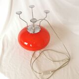 Red ufo mushroom lamp, space age, opaline and chrome steel.