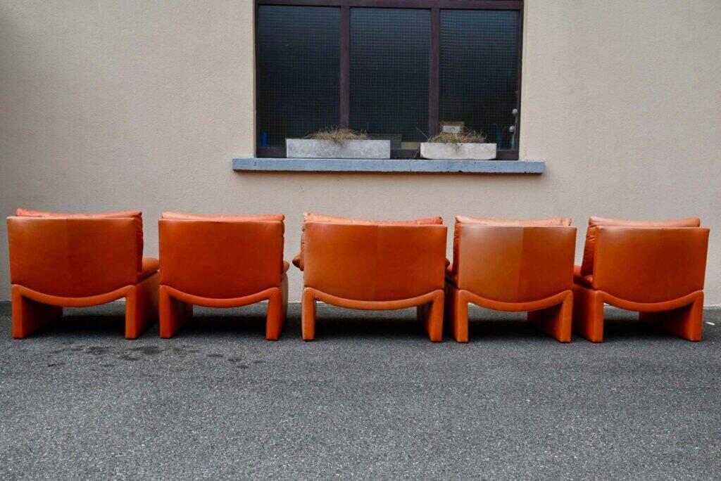 Set of 5 Italian leather armchairs - 1970s