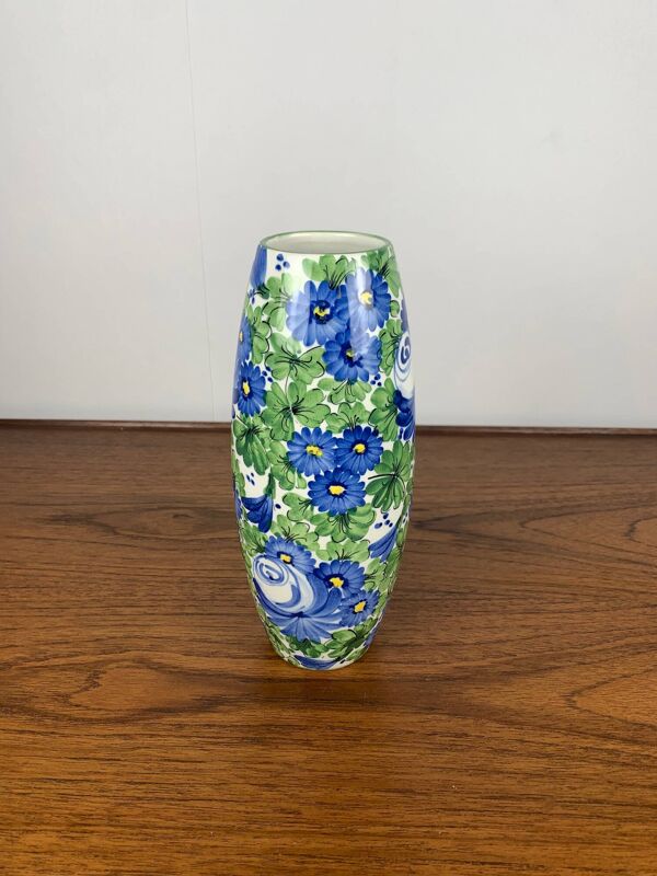 Vase Italien San Marino Titano, motif floral vert et bleu, MCM