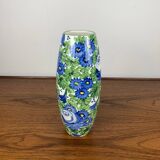 Italian San Marino Titano Vase, Green and Blue Floral Pattern, MCM