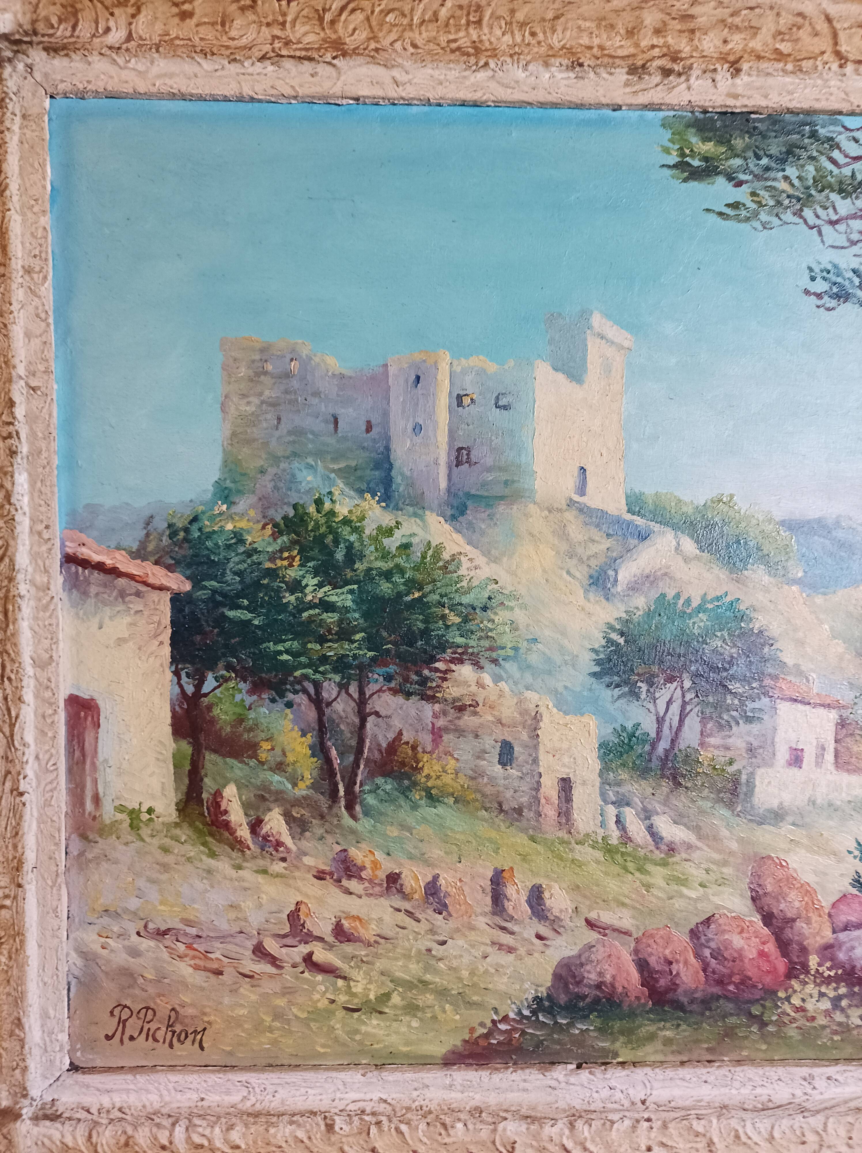 Oil painting on panel signed Robert Pichon landscape