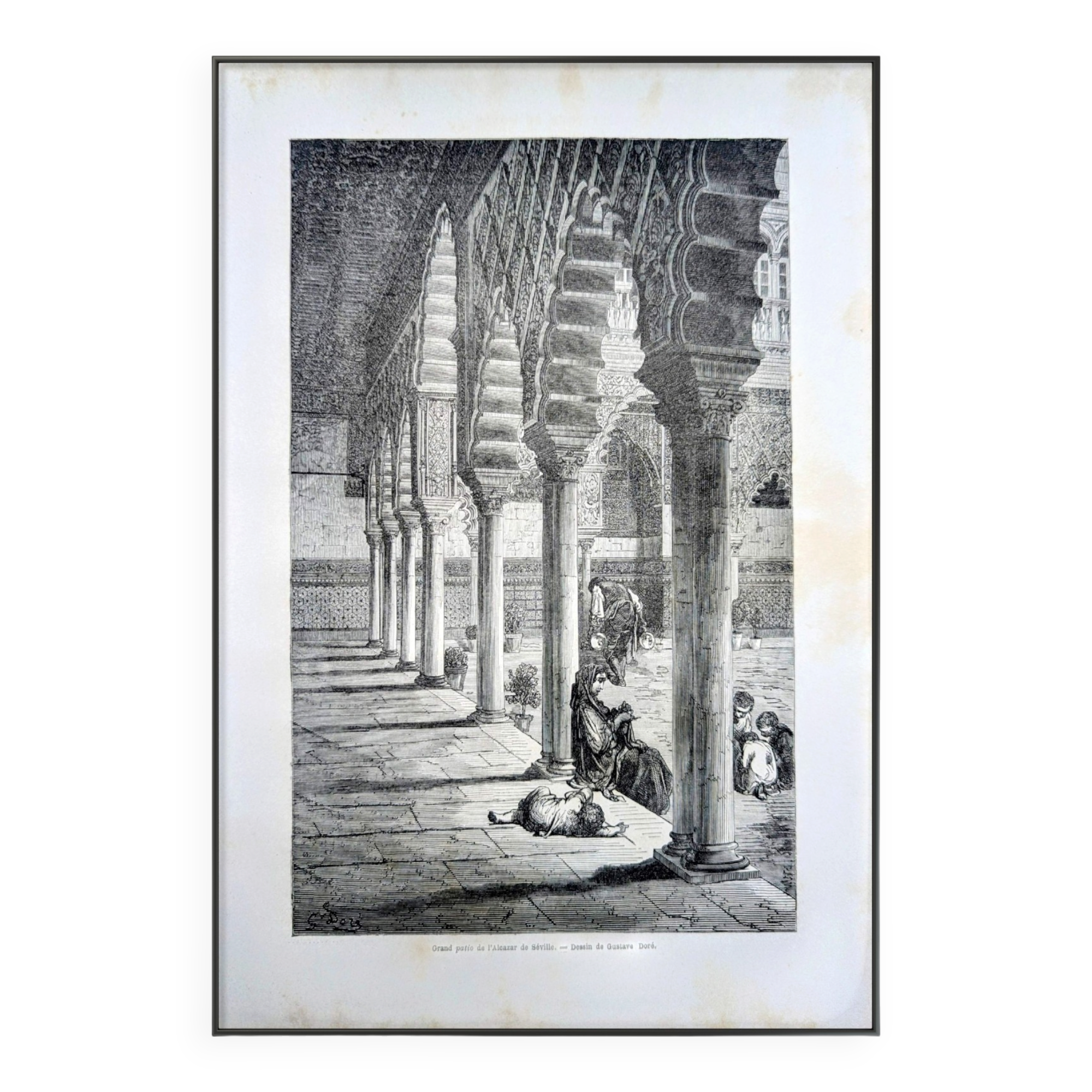 Grand Patio de l'Alcazar, Séville. Illustration imprimée en 1866.