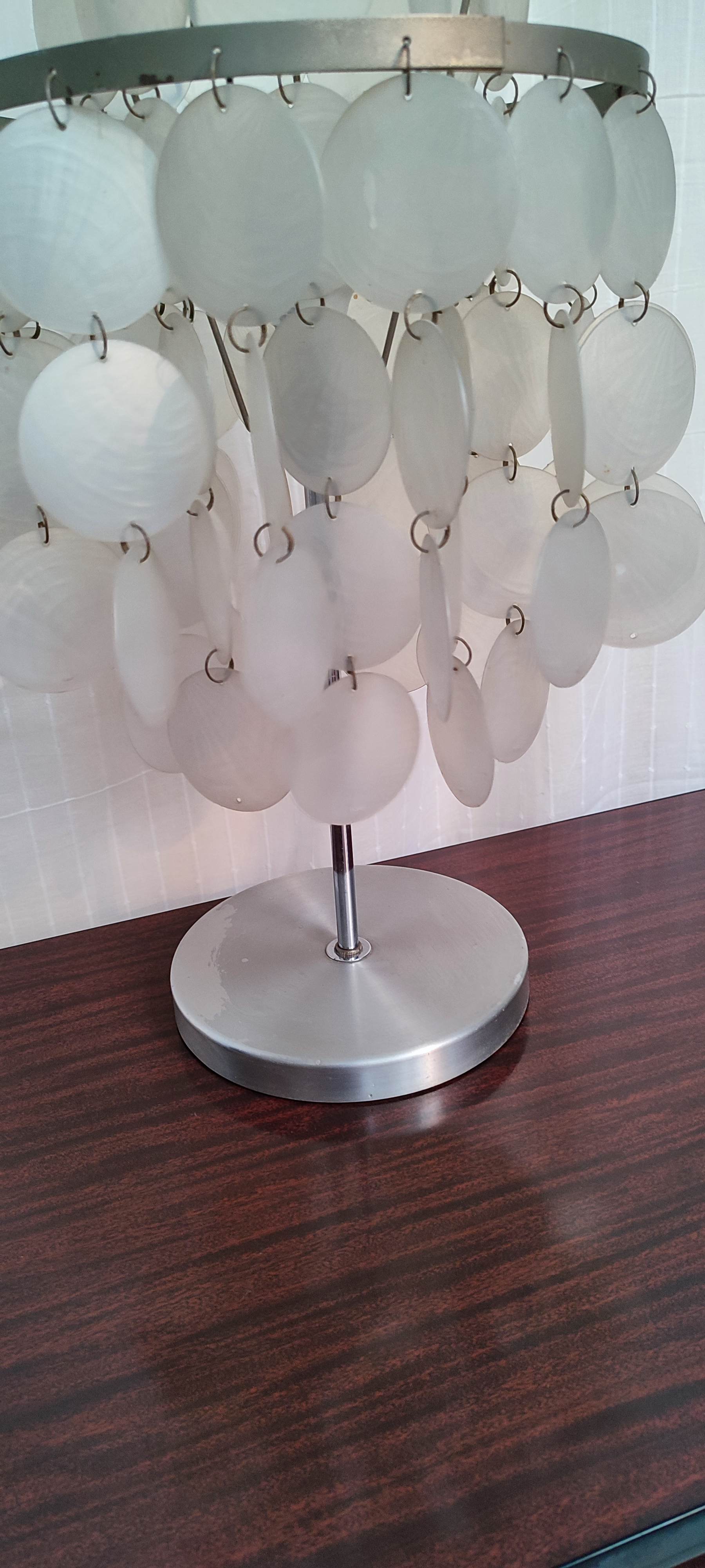 Aluminum table lamp and vintage mother-of-pearl tablets