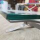 Vintage brushed steel coffee table and thick glass top - italian design
