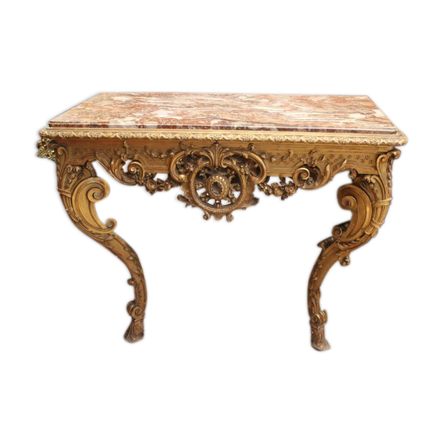 19th console in richly carved gilded wood Regency-style marble tray