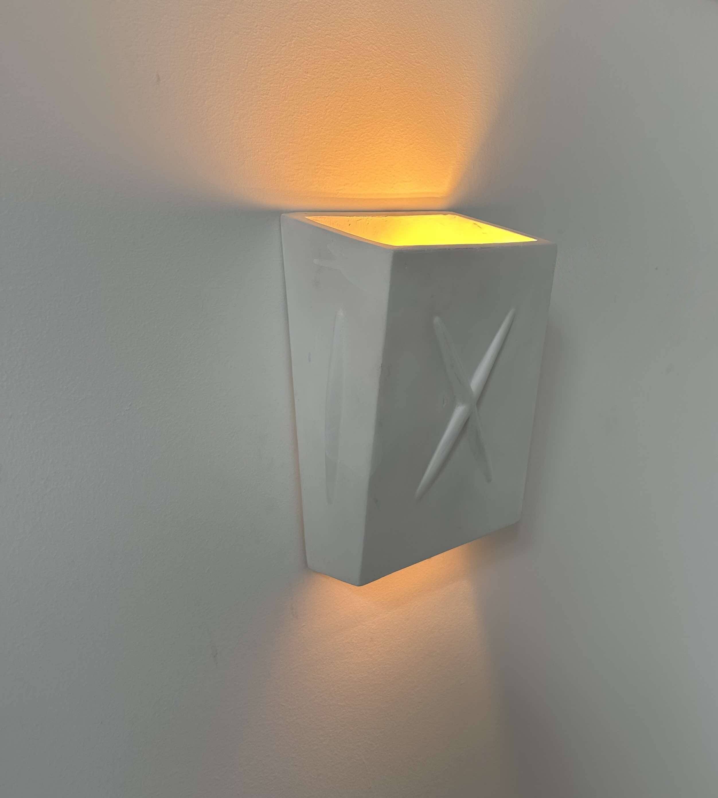 Vintage plaster wall light, matt white, France 1970