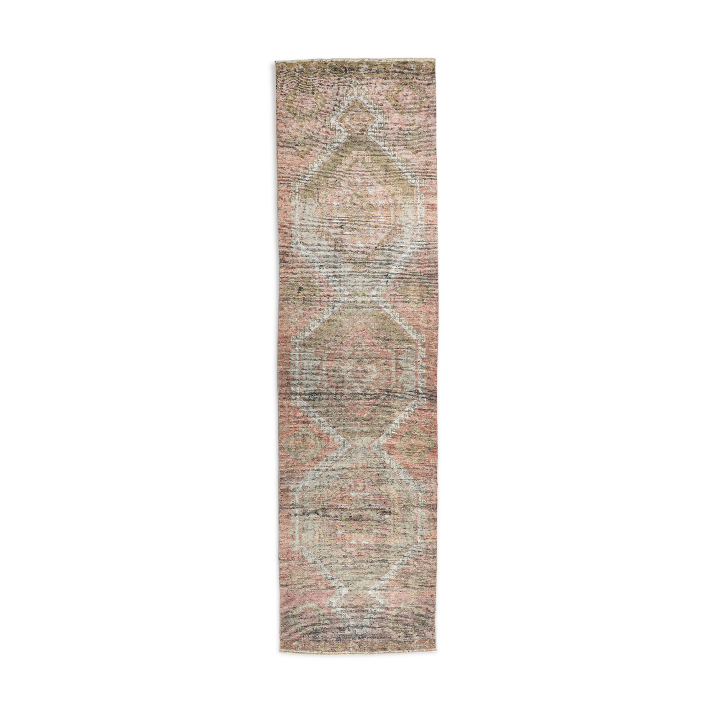 Faded brown & beige turkish runner rug 339x91cm