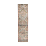 Faded brown & beige turkish runner rug 339x91cm
