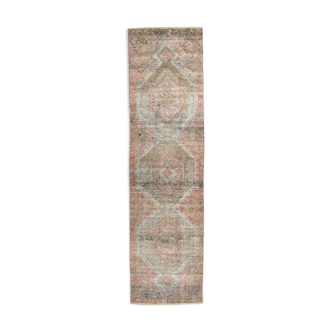 Faded brown & beige turkish runner rug 339x91cm