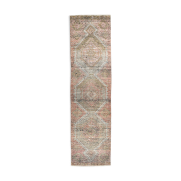 Faded brown & beige turkish runner rug 339x91cm