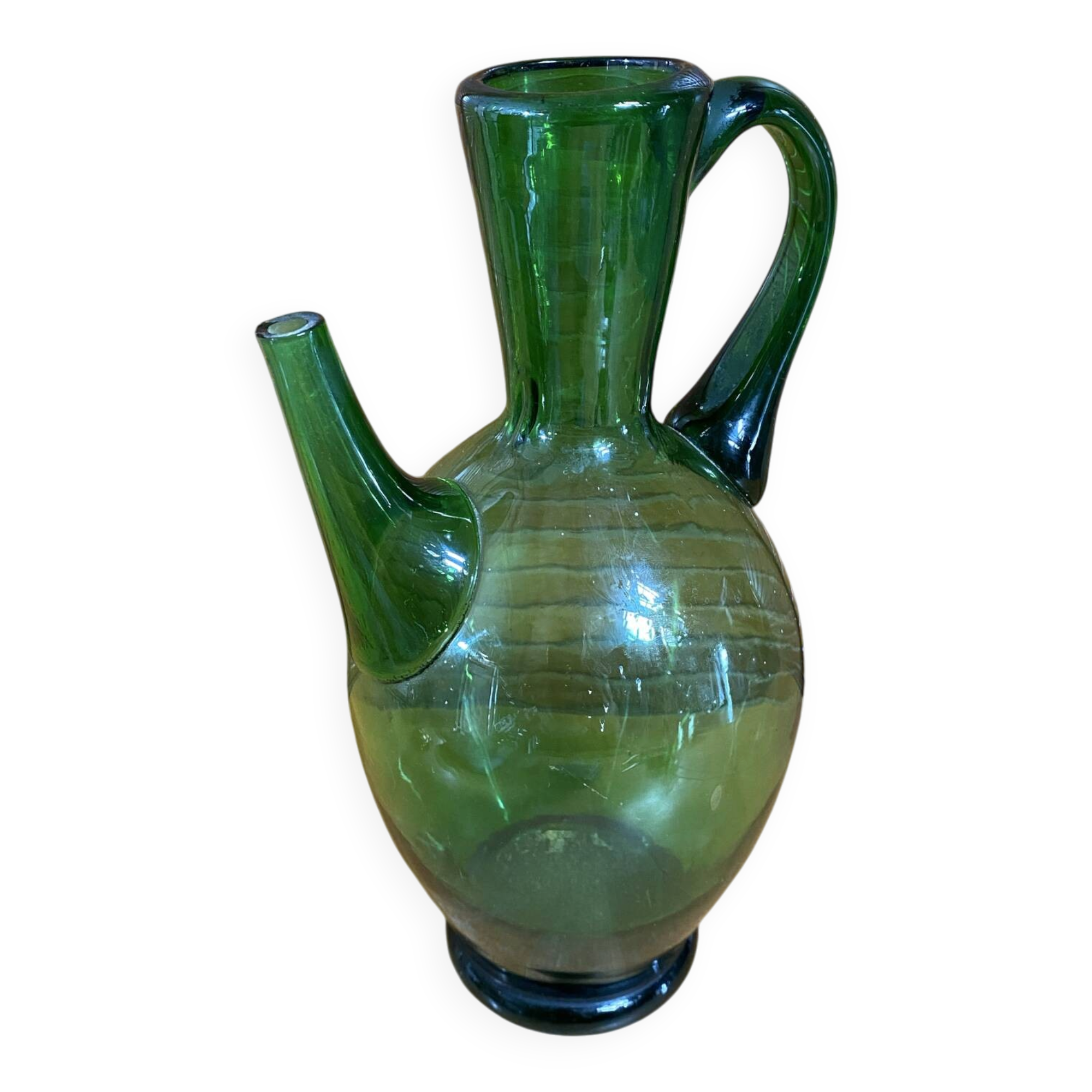 Old pitcher jug empoli bubbled green glass italy vintage
