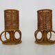 Pair of bamboo rattan caned lamps. Italy 1950s 60s.