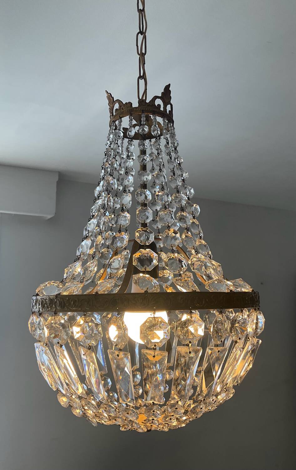 Hot air balloon chandelier with tassels and brass