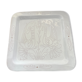 Trinket bowl white enamelled ceramic pocket with decorations of two rooster facing each other