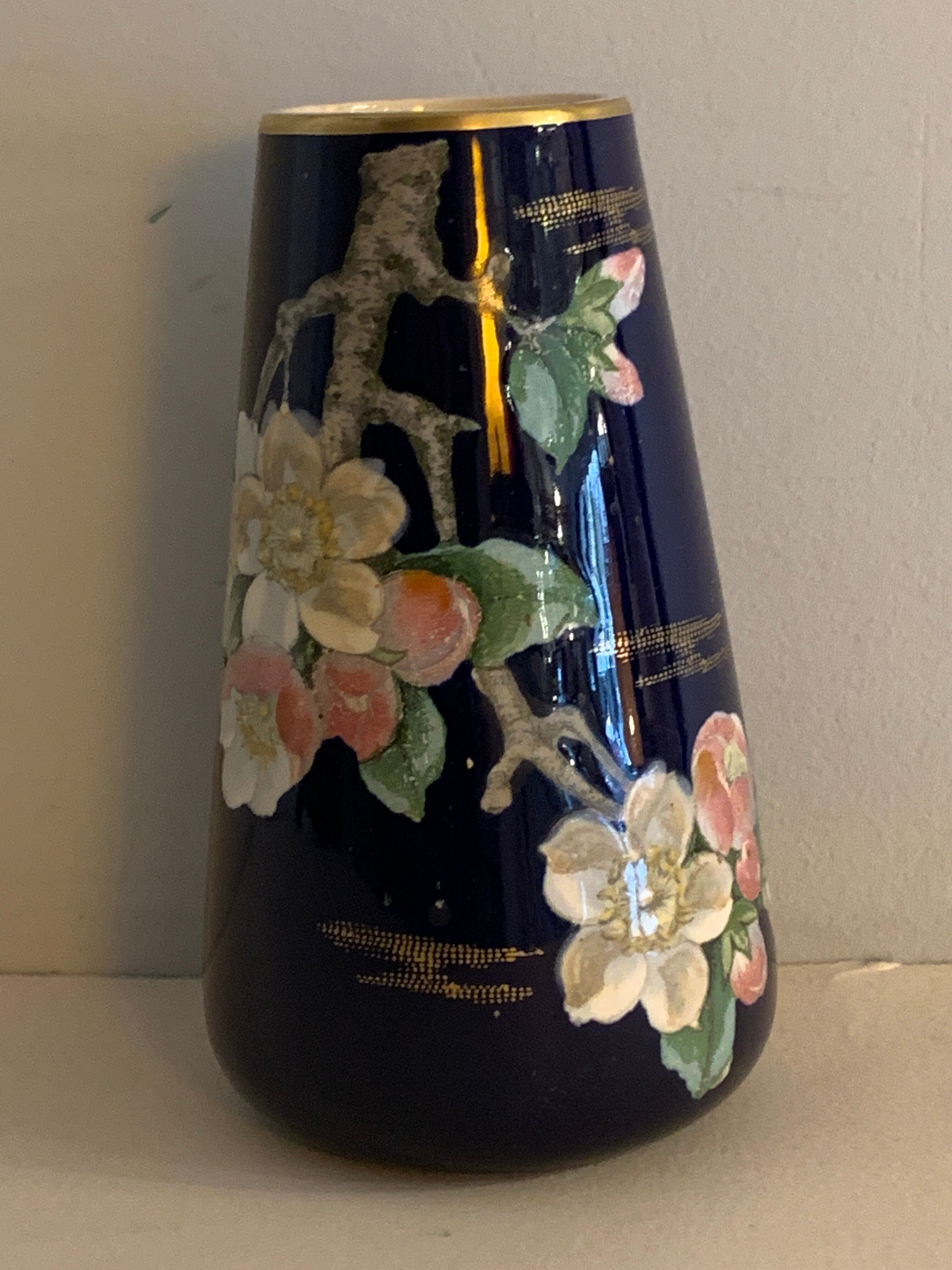 Vase art nouveau céramique bleue cobalt signé Villeroy et Boch Selency