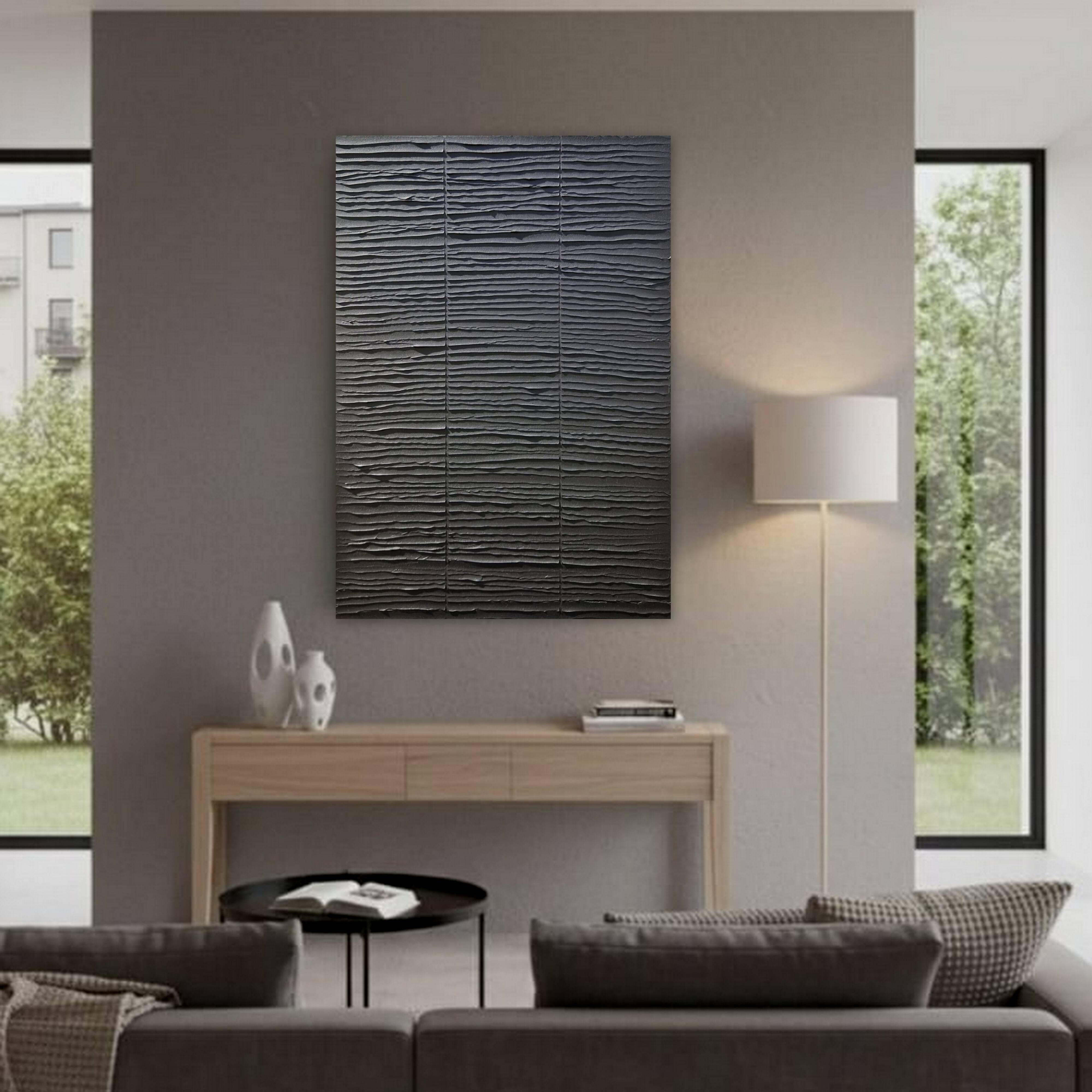 Monochrome minimalist black abstract painting