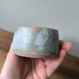 Handmade ceramic stoneware mug with blue enamel