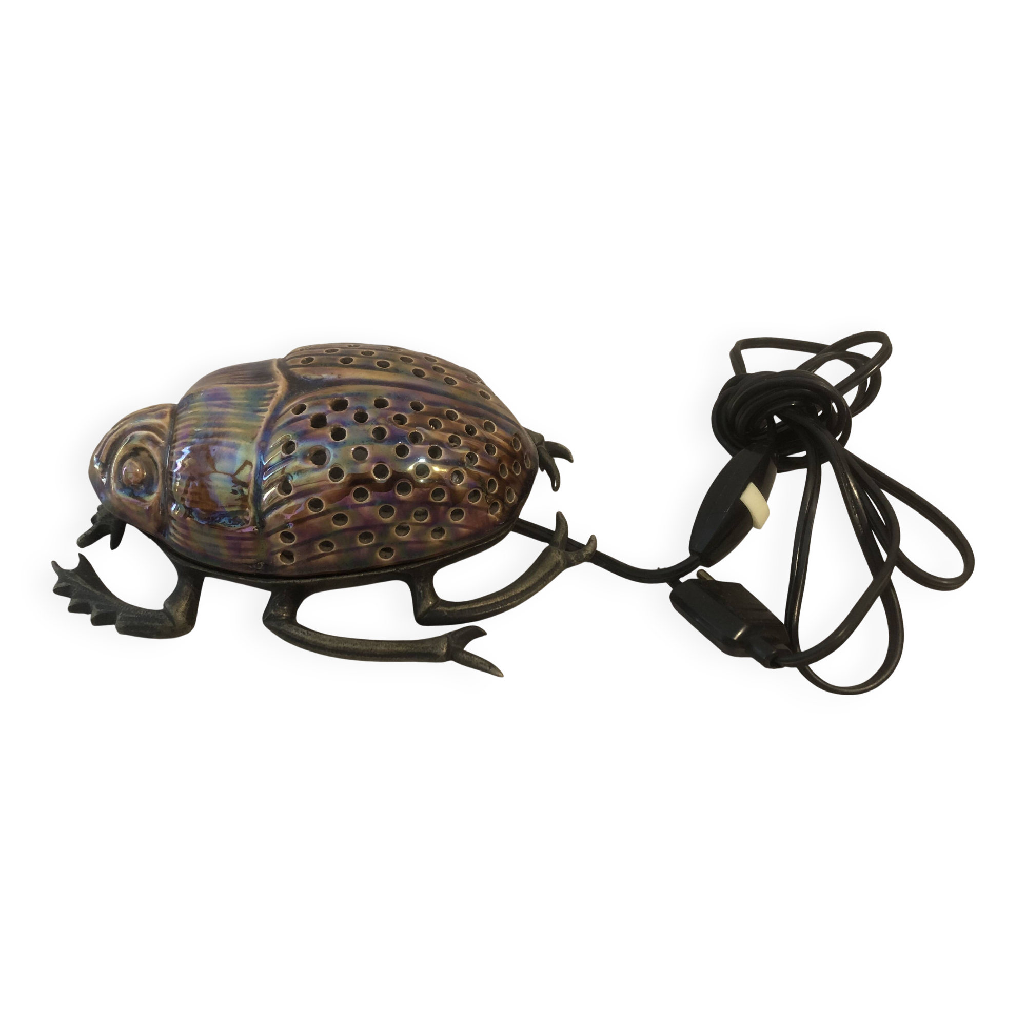 Zoomorphic scarab lamp in glazed ceramic