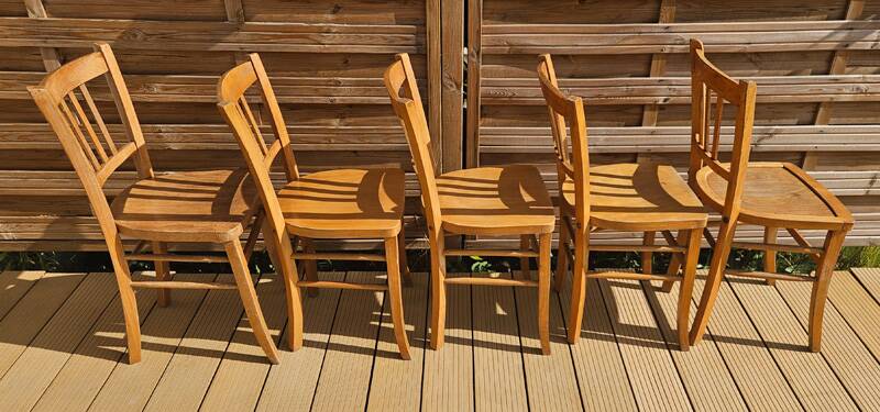 5 chaises bistrot vintage luterma en bois clair – fabrication française