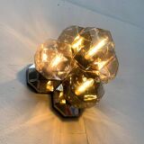 Vintage German wall or ceiling lamp from the space age in chrome and glass by Motoko Ishii for Staff, 1970s.