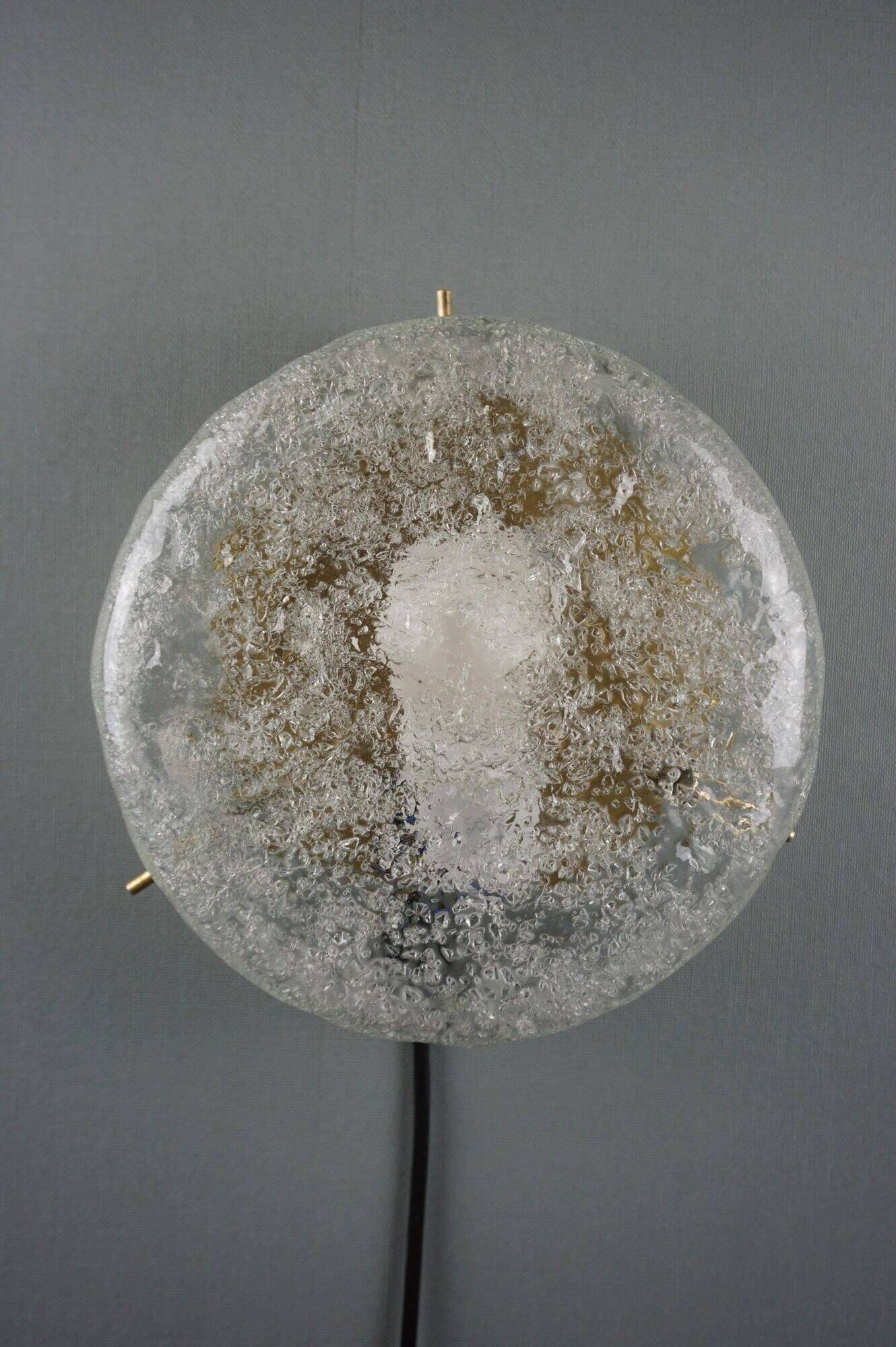 Set of two vintage ceiling lights made of ice glass from the 1970s