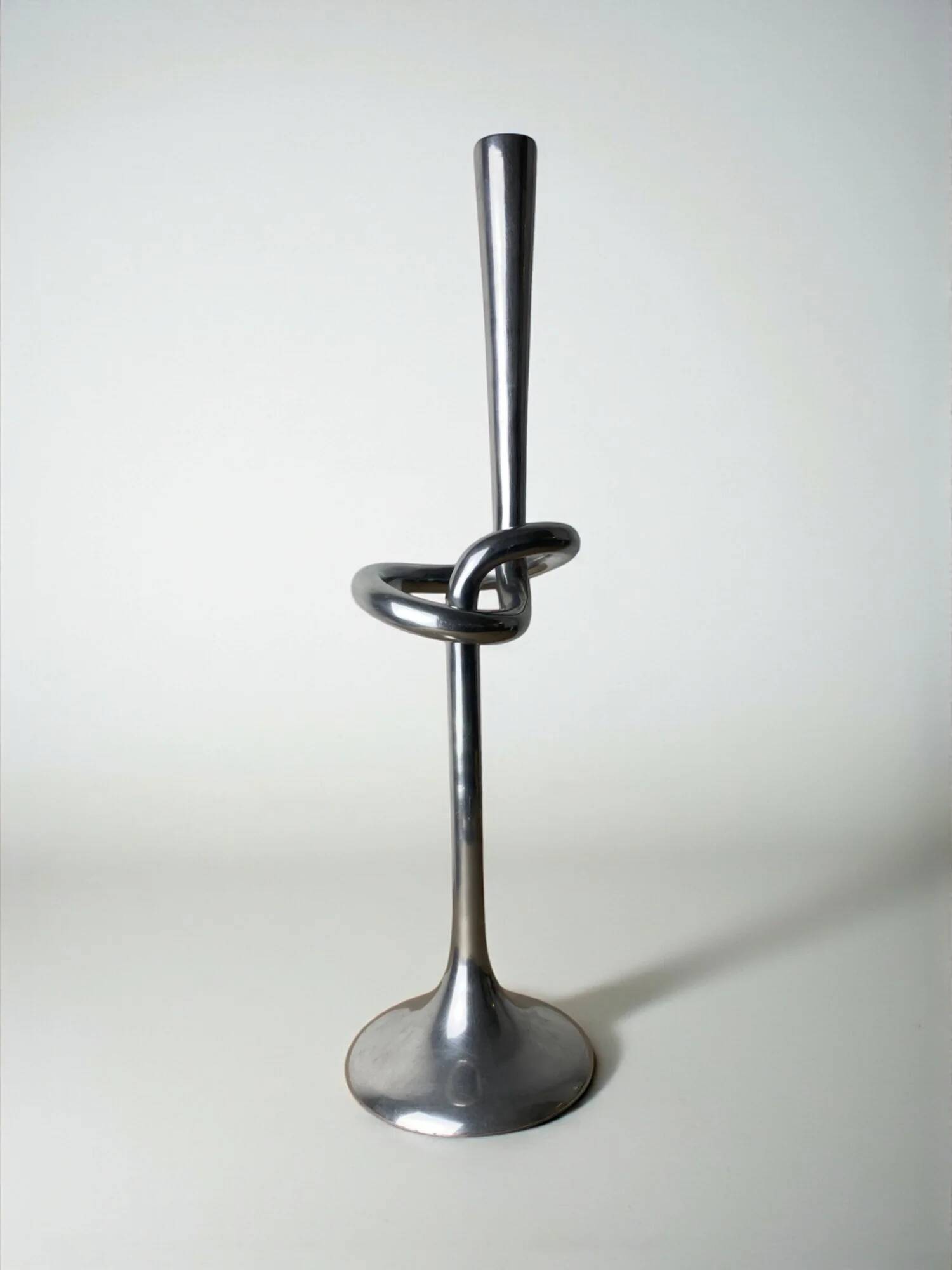 XL knotted candlestick in solid aluminium, Italy, 1980