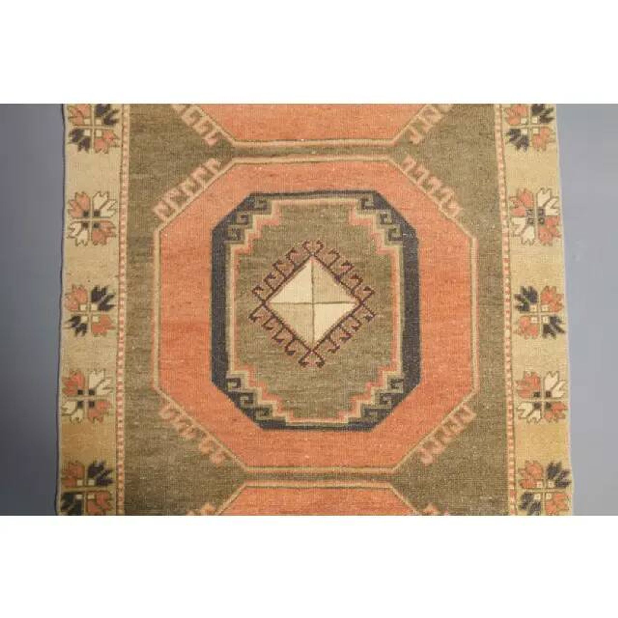 Couloir vintage turc Oushak fait main en laine et coton orange 101x295