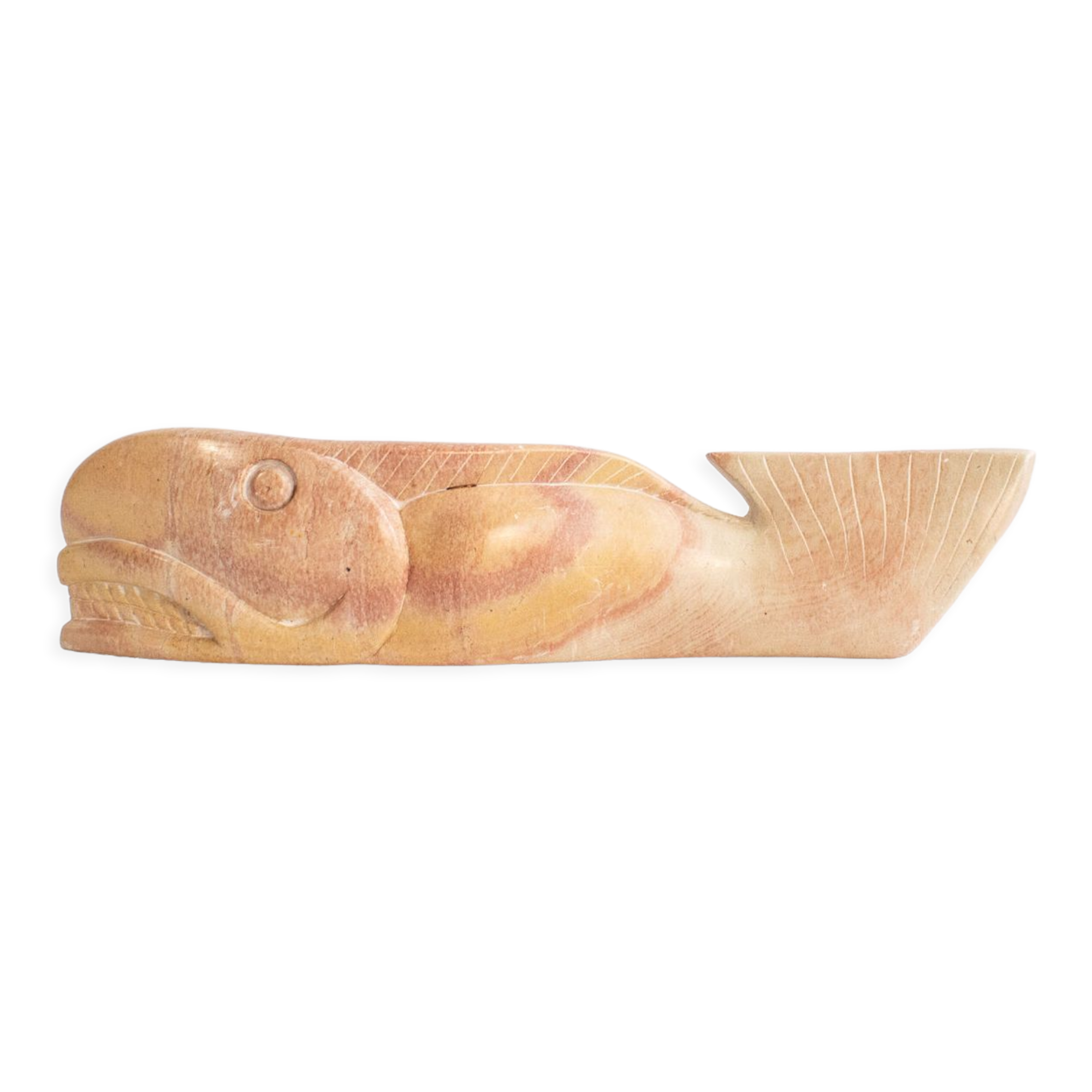 Inuit marble statuette. Primitive whale statue. Artifact from North America.