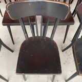 Set of 18 curved wooden bistro chairs with patina from the 60s